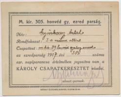 Osztrák-Magyar Monarchia 1917. Károly Csapatkereszt viselésére jogosító igazolvány