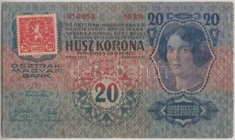 1913. 20K csehszlovák bélyeggel T:III (kis szakadás)