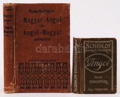2 db szótár-Anderlik-Popper: Magyar-angol és Angol-magyar zsebszótár. Kolozsvár, 1907, Fabritius Erik. Kiadói egészvászon kötés, kopottas állapotban; Schidlof gyakorlati módszerének angol teljes zsebszótára. Bp., Schenk Ferenc. Kiadói egészvászon kötés, kopottas állapotban.