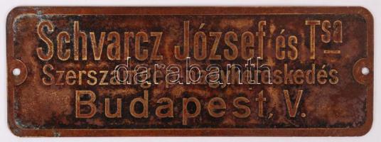 Schwarz József és Társa Szerszámgép-nagykereskedés, Bp. V. fém reklámtábla, 12x4 cm