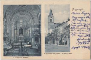 Nagyenyed, Minorita templom belső, Winkler ház, Winkler János kiadása / church interior (Rb)