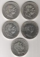 Ausztria 5Kr Ag 1900. (2x), 1907., 1908., 1909. összesen 5 db T:2/3,4