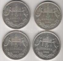 1900.,1908.,1908.,1909. 5K Ag 4 klf db T:2/3 kis ph