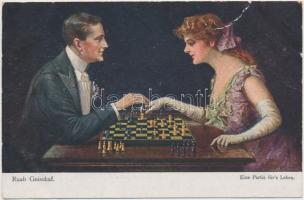 Eine Partie fürs Leben Couple playing chess s: Raub Gnischaf (small tear)