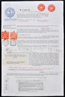 Nagy-Britannia 1895. "Londoni Lloyds Hajóbiztosító Társaság" biztosítási kötvénye 9805Ł értében bélyegzésekkel T:III Great Britain 1895. "Lloyd's - The London Assurance Corporation" marine insurence policy with the value of 9805 Pounds with stamps C:F