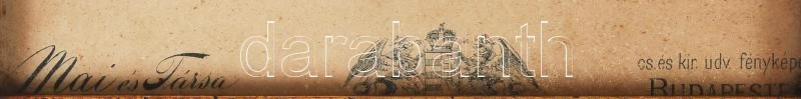 Régi családi fotó, Mai Manó és Társa műterméből, üvegezett keretben, 19×12 cm