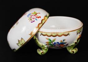 Herendi Viktória mintás lábas bonbonier, kézzel festett, jelzett, hibátlan, m:10 cm, d:12 cm