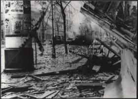 1956 Budapesti képek az utcai harcok után, 3 db korabeli negatívról készült későbbi nagyítás, 16x22 ...
