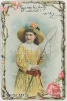Little girl with butterfly net litho (EK)