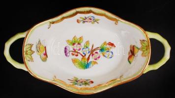 Herendi Viktória mintás füles tálka, kézzel festett, jelzett, hibátlan, 15,5×8,5 cm