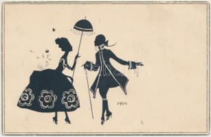 2 db RÉGI sziluett motívumlap; művész, Beethoven; Will Bithorn szignó / 2 old silhouette motive card...