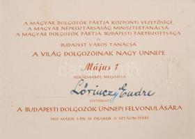 1953 Névre szóló belépő a május 1. ünnepség tribünjére