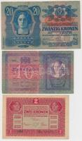 1904. 10K + 1913. 20K "Deutschösterreich" felülbélyegzéssel + 1917. 2K mindegyik "Bar...
