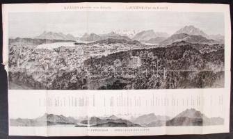 cca 1900 Gotthardbahn kihajtható térkép. Ragasztott. + kihajtható Alpok térkép