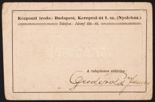 cca 1910 Vasutasok Országos Gazdasági Egylete Tagsági igazoló jegy