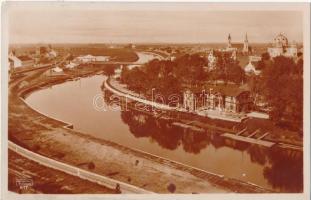 Győr, Radó-sziget, csónakház, háttérben a zsinagóga; Pannonia könyvnyomda és papírkereskedés kiadása