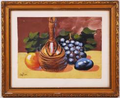 Csapó jelzéssel: Gyümölcs csendélet. Gouache, fa, 33×21 cm