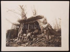 1915. április, Katonai fotó a Kárpátokban, századparancsnoki állás telefonnal, feliratozva, 9x12 cm