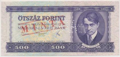 1975. 500Ft "E 000 - 000329" sorozat és sorszámmal illetve piros "MINTA" felülnyomással és perforációval T:I