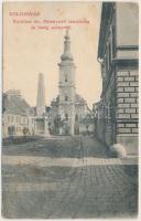 Kolozsvár, Karolina tér, Ferenciek temploma, Inség szobor, kiadja Lepage Lajos / square, church, statue (EB)