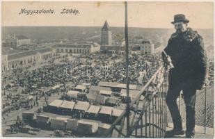 Nagyszalonta, piac, zsinagóga, erkély trombitással / market place, synagogue, balcony with trumpeter (EK)