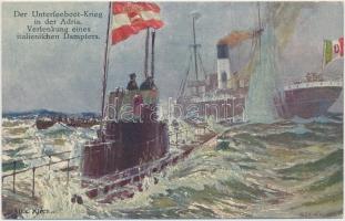 Submarine-war in the Adriatic Sea, sinking of an Italian steamship, 'Rotes Kreuz Kriegsfürsorgeamt' Nr. 559. s: Alex Kircher