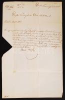 1849. május 31. Berde Mózes (1815-1893) kormánybiztos aláírt levele Dózsa Elek kormánybiztosnak, melyben a katonaság felszerelésére ruhaneműt kér.