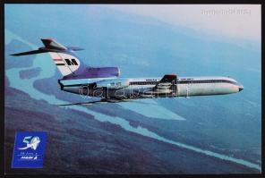 cca 1996 MALÉV Tu-154 feliratú levélpapír és a repülőgépet ábrázoló színes képeslap