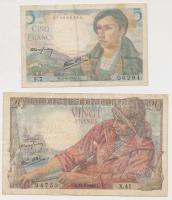 Franciaország 1942. 20Fr + 1943. 5Fr T:III (egyiken apró tűlyuk)
France 1942. 20 Francs + 1943. 5 Fr...