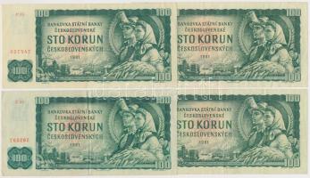 Csehszlovákia 1961. 100K (4x) kétféle vízjellel T:III Czechoslovakia 1961. 100 Korun (4x) watermarks of two kinds C:F