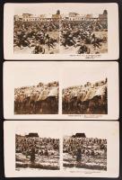 1914-1916 I. világháborús stereofotók (orosz hadifoglyok, mise a csatamezőn, pihenő), feliratozva, 3 db, 18x9 cm / 1914-1916 Military photos from the world war I. (prisoners of war, mass)