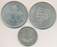 1937. 1P Ag + 1947. 5Ft Ag "Kossuth" + 1993. 200Ft Ag "MNB" T:2