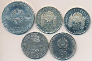 1980. 100Ft "Szovjet-magyar közös űrrepülés" + 1981. 100Ft "Bulgária 1300 éves" (2x) + 1982. 100Ft "Labdarúgó Világbajnokság" eredeti tokban tanúsítvánnyal + 1991. 100Ft "II. János Pál pápa látogatása" T:BU,PP