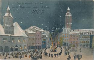 Jena, Marktplatz am 31. Dezember nachts 12 Uhr / New Year greeting