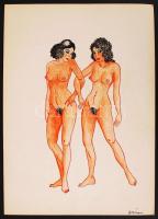 Weisz jelzéssel: Barátnők. Vegyes technika, papír, 20×30 cm