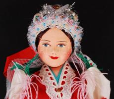 Magyar népviseletbe öltöztetett baba (Népművészet Háziipar), újszerű állapotban, műanyag tokban, m: ...