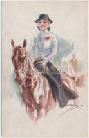 Italian art postcard, lady on horse 'Erkal No. 320/5' s: Usabal (EK)