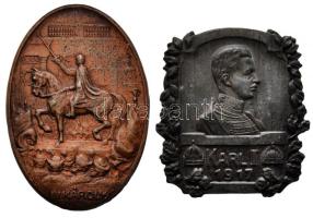1916-1917. "IV. Károly" (2xklf) fém és Br sapkajelvény (41x32mm,37x34mm) T:2,2- Hungary 1916-1917. "Carl IV" (2xdiff) metal and Br cap badge (41x32mm,37x34mm) C:XF,VF