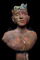 Kun Éva (1948-): Álmodozó. Raku kerámia, kézzel festett, jelzett, hibátlan, m:67 cm