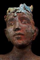 Kun Éva (1948-): Álmodozó. Raku kerámia, kézzel festett, jelzett, hibátlan, m:67 cm