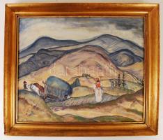 Benka jelzéssel: Betakarítás. Olaj, karton, keretben, 50×60 cm