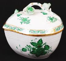 Herendi Apponyi mintás bonbonier, kézzel festett, jelzett, hibátlan, m:11 cm, 13×13 cm