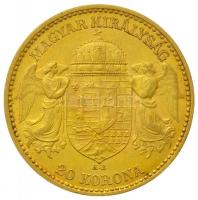 1893KB 20K Au "Ferenc József" kis király (6.78g/0.900) T:2 
Hungary 1893KB 20 Korona Au &q...