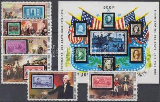 200 éve független az Amerikai Egyesült Államok sor + bélyegek blokk formában + vágott blokk, Bicentenary of independence of USA set + stamps in block form + imperforated block