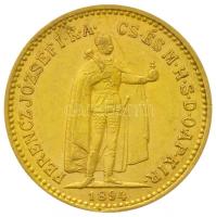 1894KB 10K Au "Ferenc József" (3.33g/0.900) T:2 Hungary 1894. 10 Korona Au "Franz Joseph I" Kremnitz (3.33g/0.900) C:XF Huszár: 2200., Adamo K8