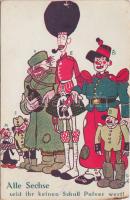 Alle Sechse seid ihr keinen Schuss Pulver wert! German-Austrian military propaganda (burn mark)