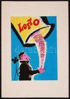 Vajda Lajos (1922-2008): Lotto, plakát terv. Vegyes technika, papír, jelzés nélkül, 14×10 cm