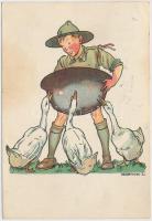 Scout with goose 'Magyar Cserkészszövetség' s: Márton L. (EK)