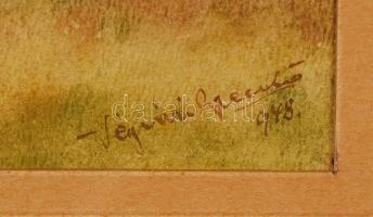 Végvári Greckó: Faluhatár. Akvarell, papír,, jelzett, üvegezett keretben, 21×27 cm