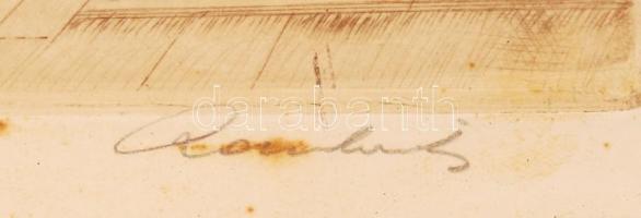 Paulovits Pál (1892-1975): Enteriőr. Színezett rézkarc, papír, jelzett, üvegezett keretben, 26×33 cm